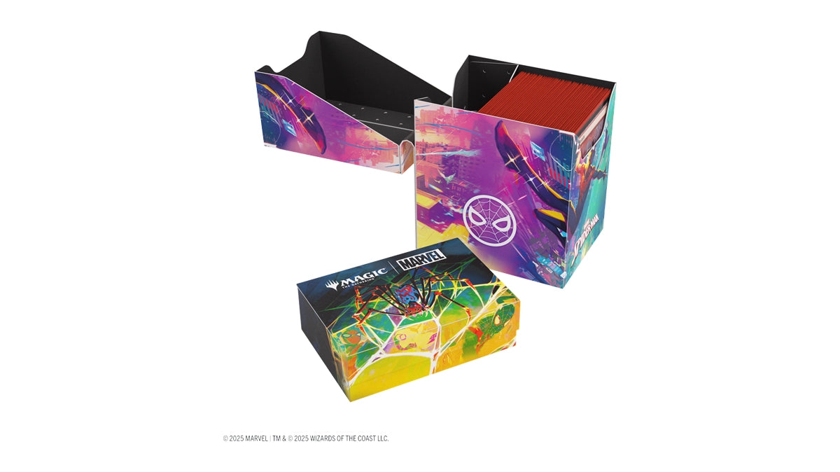 Gamegenic, Magic : The Gathering - Marvel Spider-Man Soft Crate 80+ - Spider -Man/Spider-Gwen, peut contenir plus de 80 cartes à double couche, contient une boîte à jetons